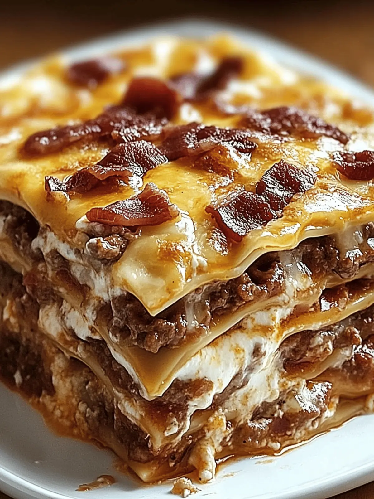 Hearty Cheeseburger-Style Lasagna with Bacon & Creamy Garlic Parmesan Sauce