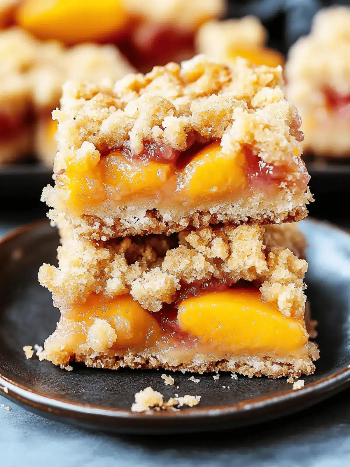 Buttery Peach Crumb Bars with Creamy Filling
