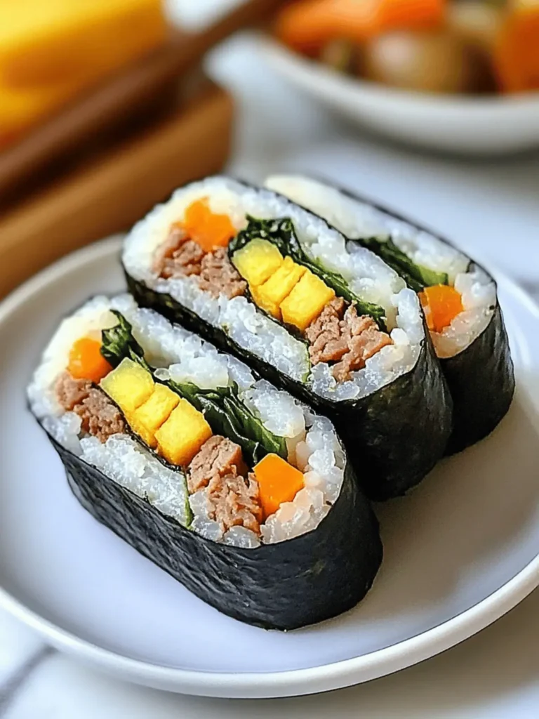 Savor Kimbap with Beef, Spinach, and Pickled Radish Bliss 2 Kimbap with Beef, Spinach, and Pickled Radish