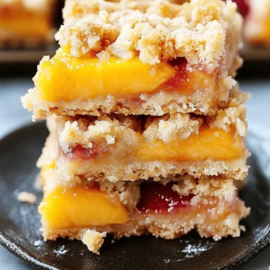 Buttery Peach Crumb Bars with Creamy Filling