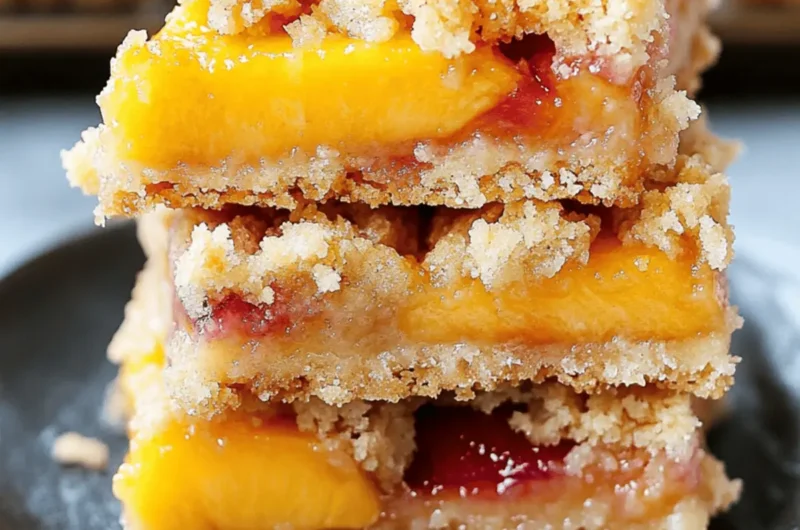 Buttery Peach Crumb Bars with Creamy Filling