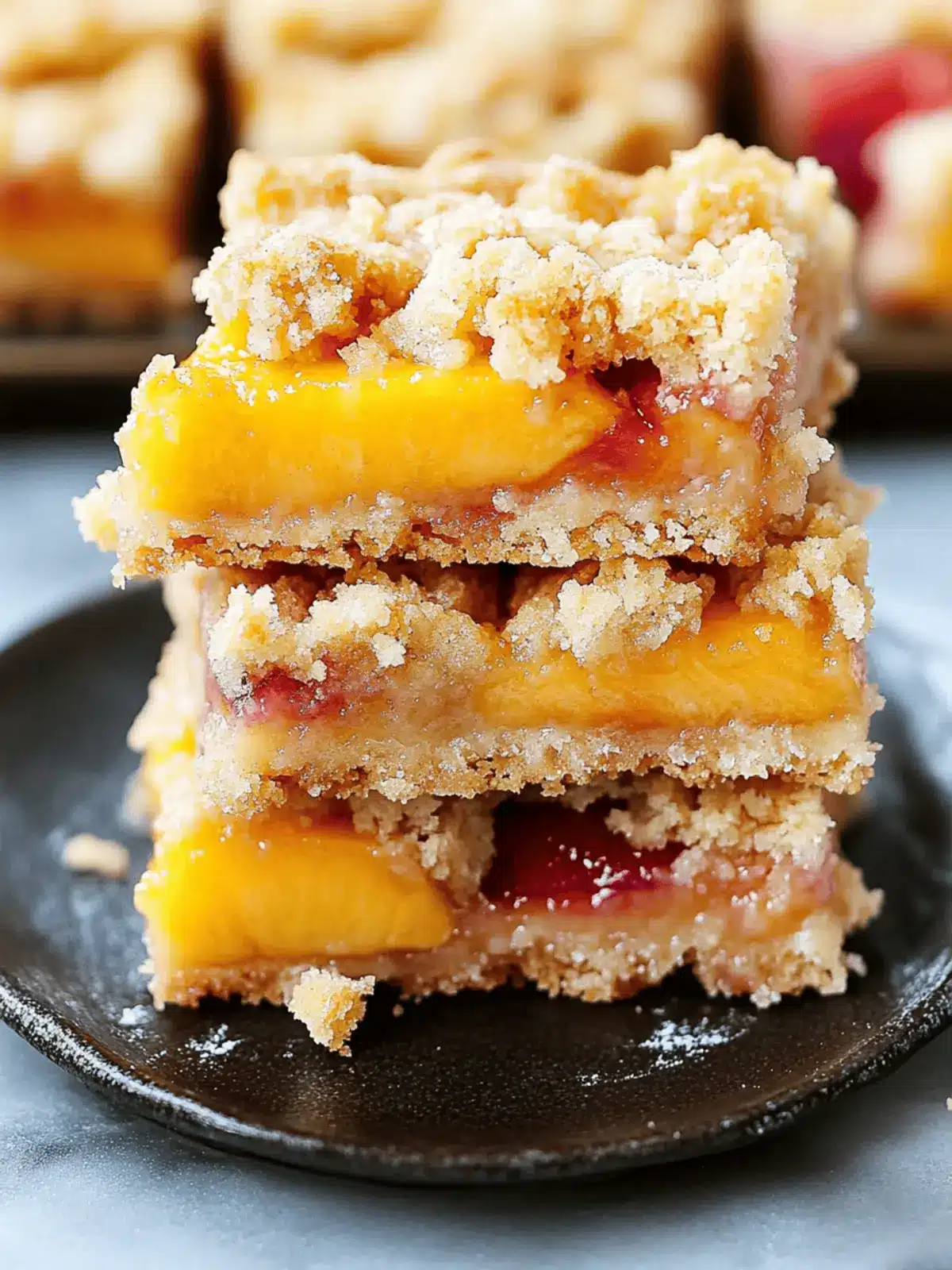 Buttery Peach Crumb Bars with Creamy Filling