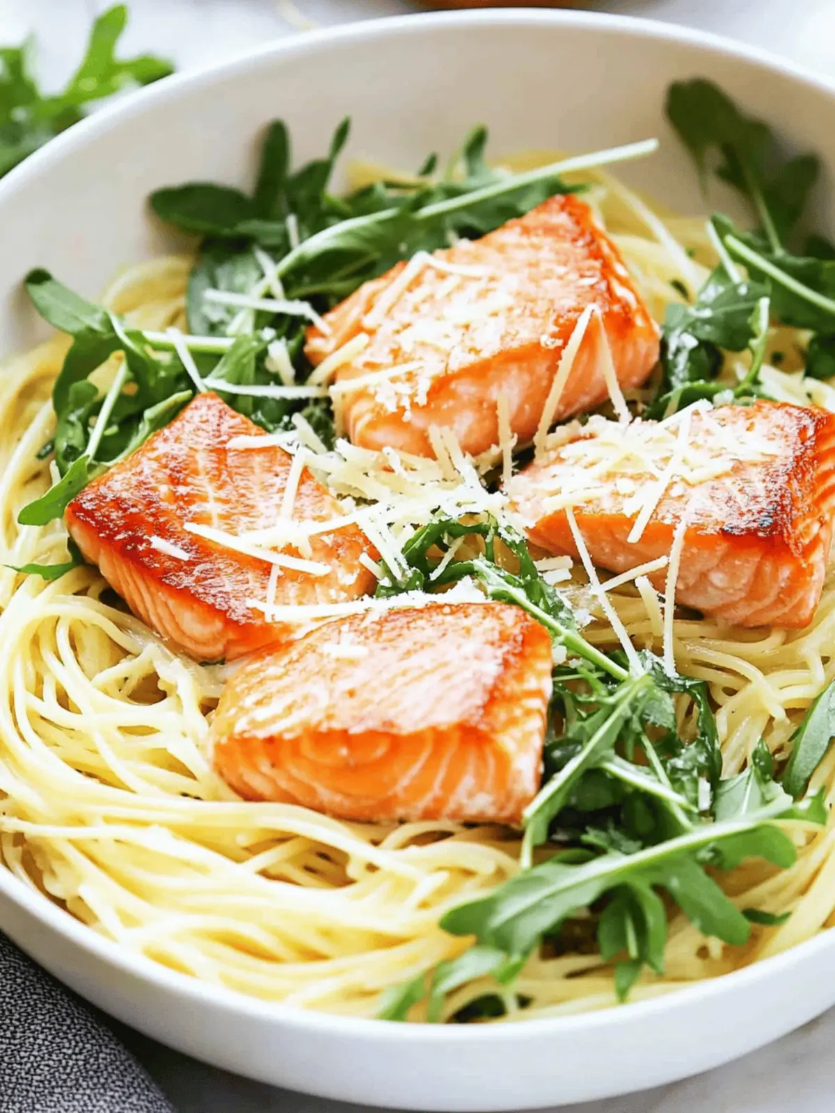 Creamy Lemon Parmesan Angel Hair with Salmon and Arugula