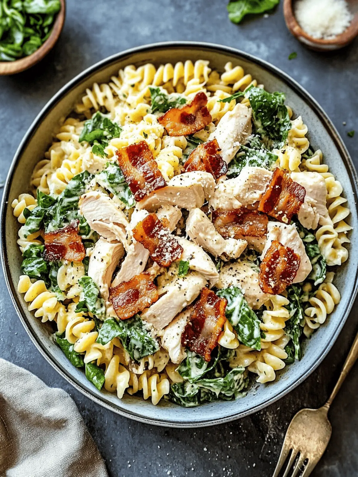Creamy Chicken Caesar Pasta Salad with Crispy Bacon