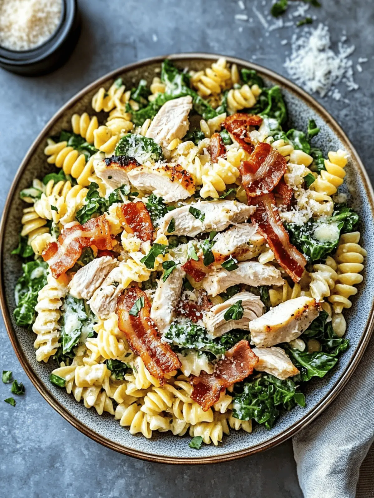 Creamy Chicken Caesar Pasta Salad with Crispy Bacon