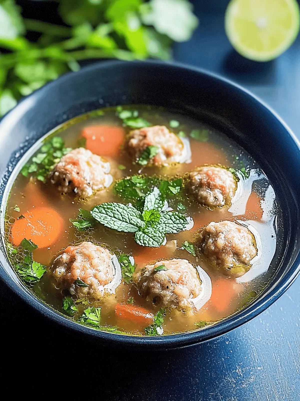 Traditional Mexican Albondigas Soup with Fresh Mint and Veggies