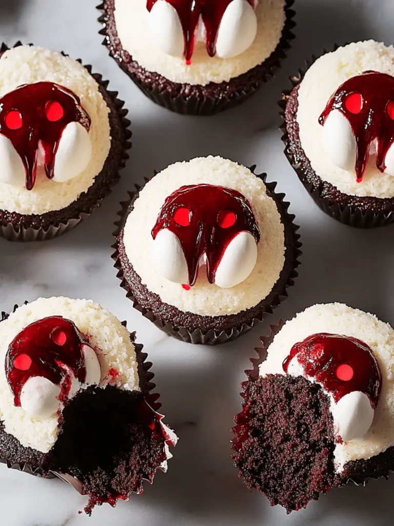 Ghoulishly Good Vampire Cupcakes with Strawberry Blood Surprise 3 Vampire Cupcakes