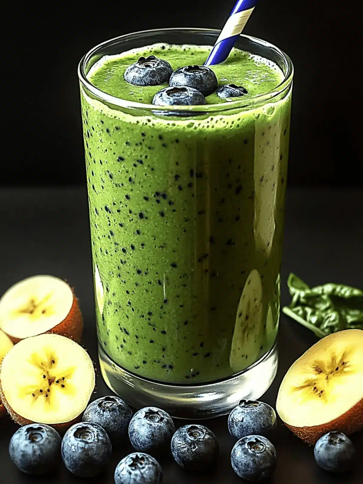 Creamy Green Power Smoothie with Blueberries