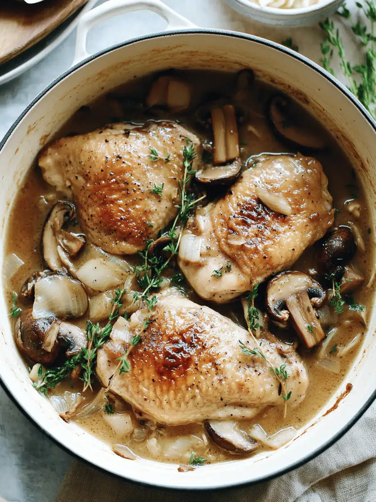 Braised Chicken with Mushrooms and Shallots