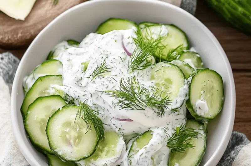 Creamy Dill Cucumber Salad with Sour Cream and Fresh Baby Dill