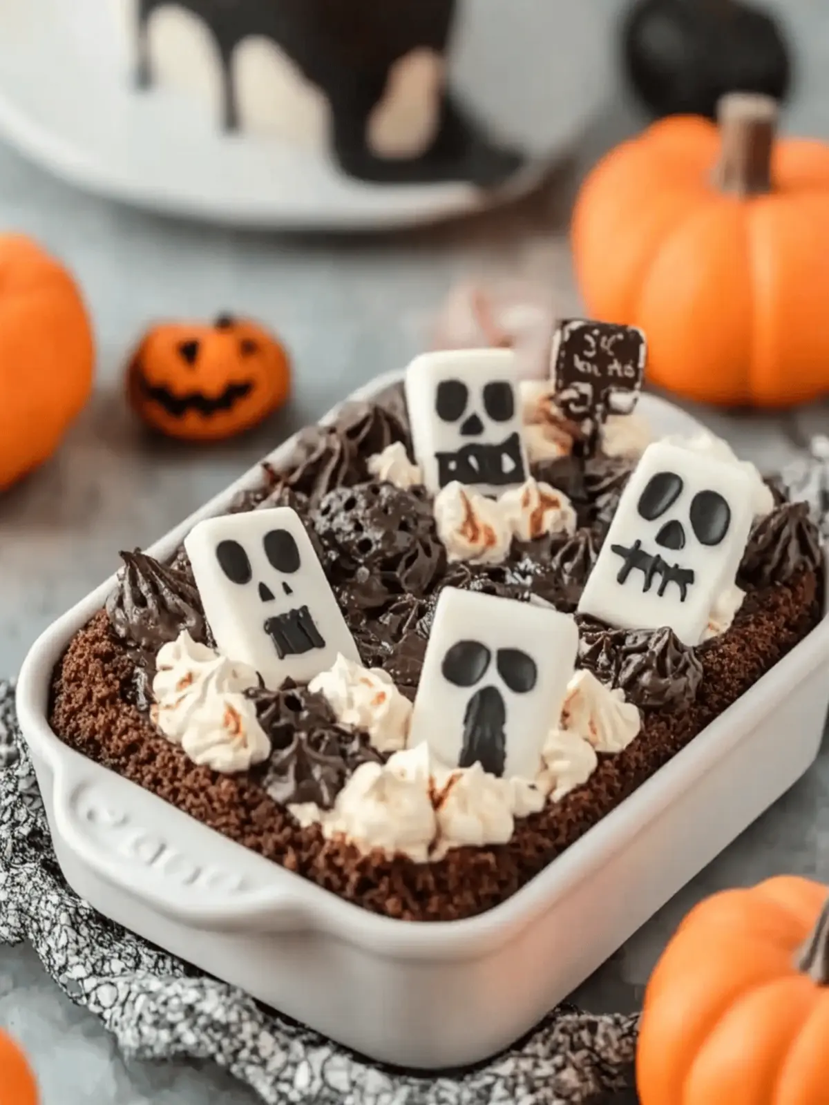 Halloween Delight: Spooky Graveyard Chocolate Pudding Dirt Cake 2 Spooky Graveyard Chocolate Pudding Dirt Cake