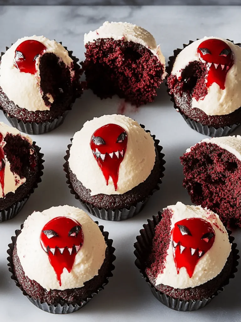 Ghoulishly Good Vampire Cupcakes with Strawberry Blood Surprise 4 Vampire Cupcakes