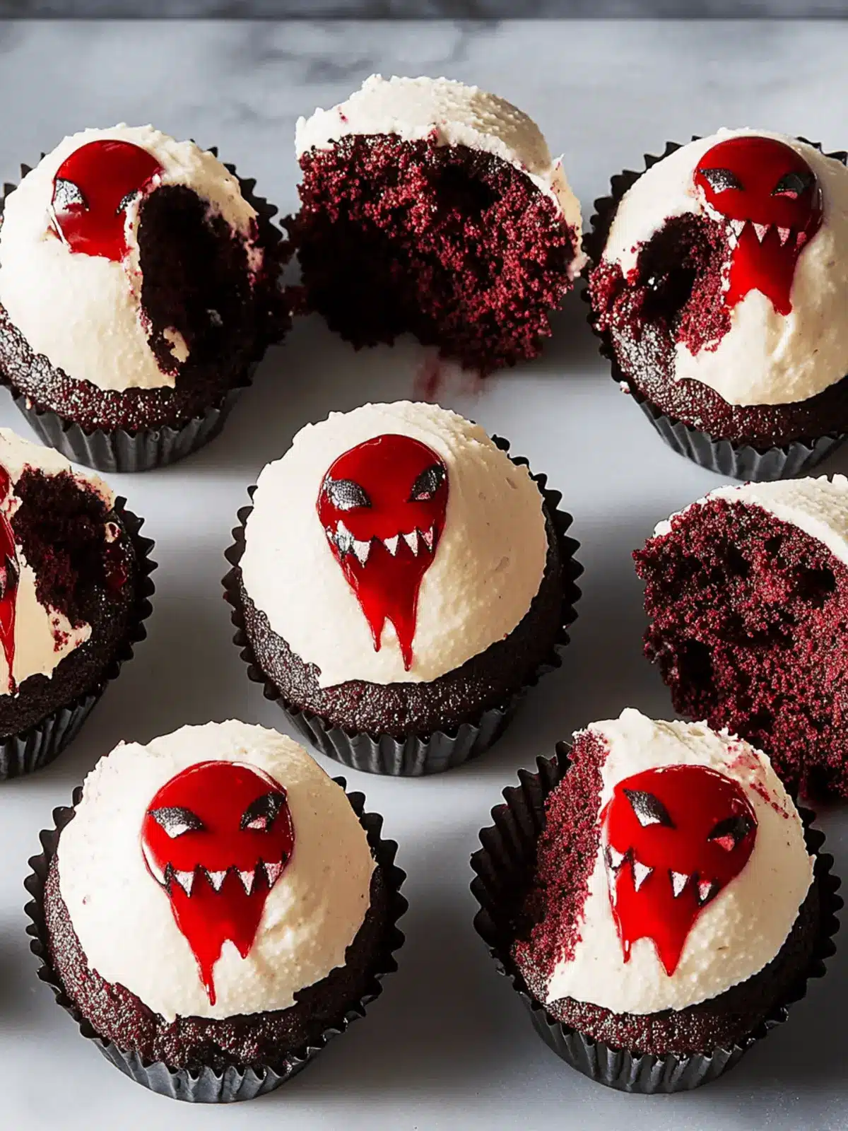 Ghoulishly Good Vampire Cupcakes with Strawberry Blood Surprise 4 Vampire Cupcakes