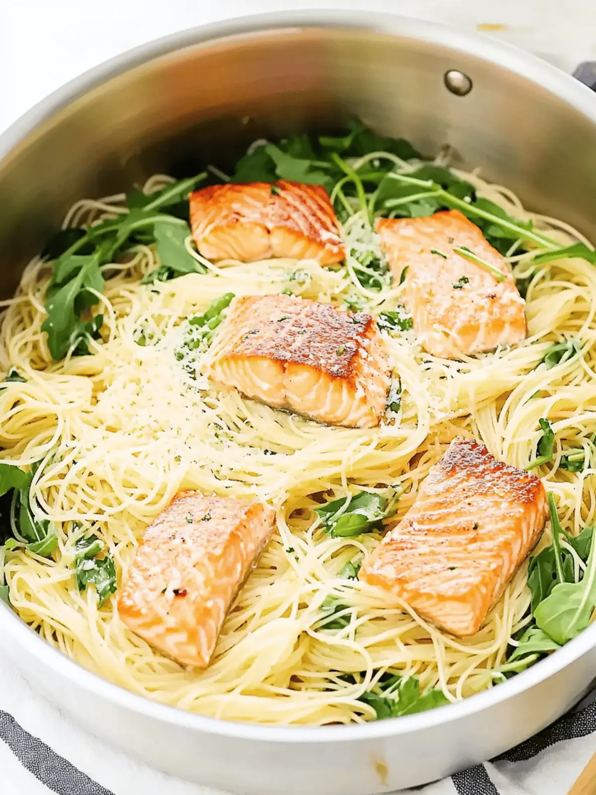 Light and Fresh Angel Hair Pasta with Salmon and Creamy Sauce 2 Angel Hair Pasta with Salmon, Arugula, and Creamy Lemon-Parmesan Sauce
