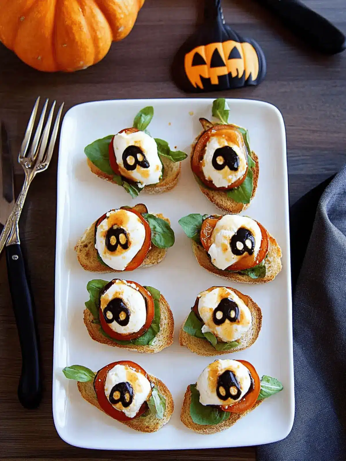 Halloween Caprese Crostini with Fun Mozzarella Skulls 2 Halloween Caprese Crostini