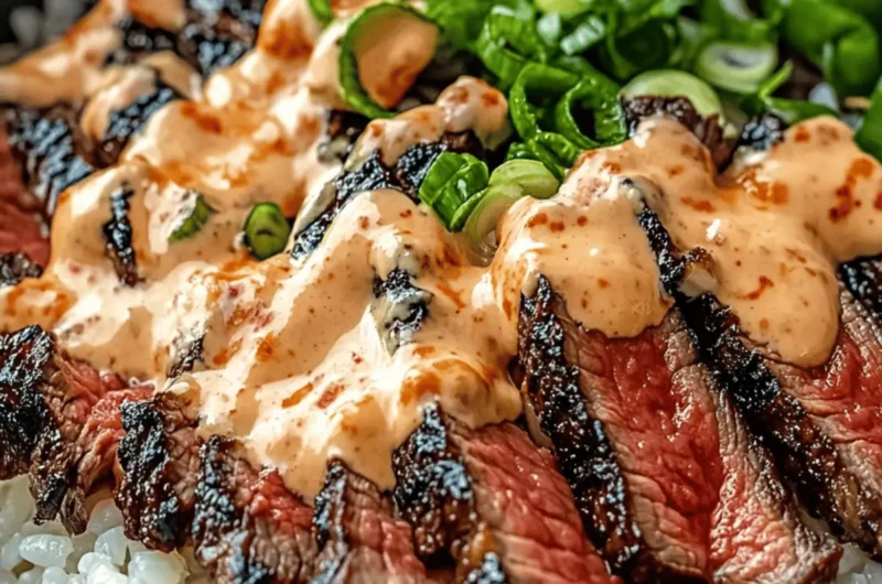 Korean BBQ Steak Rice Bowls with Spicy Cream Sauce