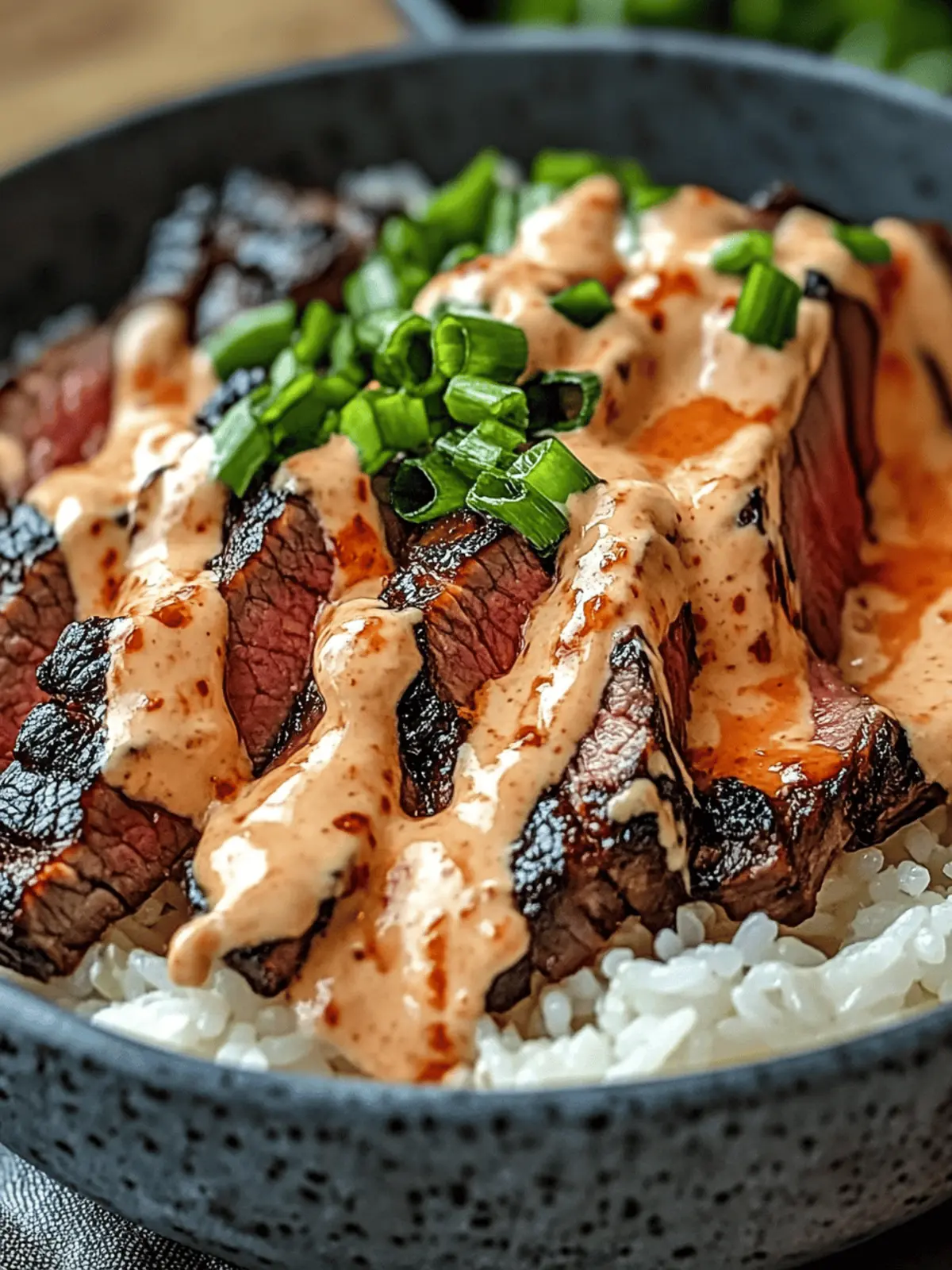 Korean BBQ Steak Rice Bowls with Spicy Cream Sauce