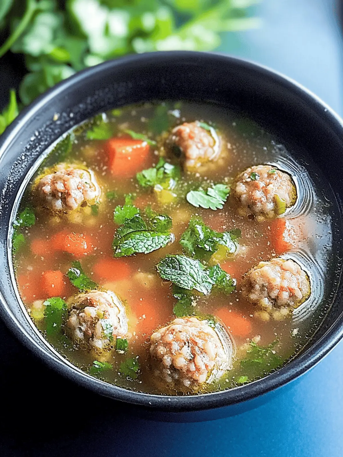 Traditional Mexican Albondigas Soup with Fresh Mint and Veggies