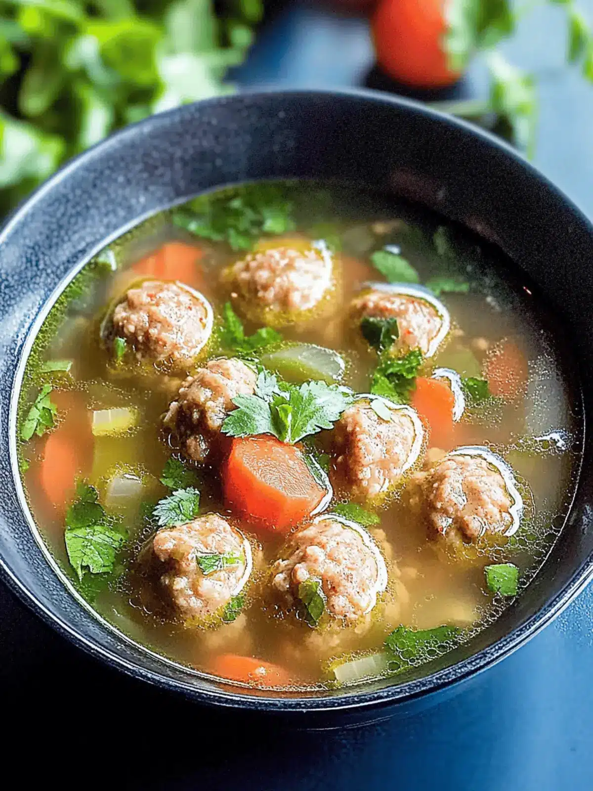 Traditional Mexican Albondigas Soup with Fresh Mint and Veggies