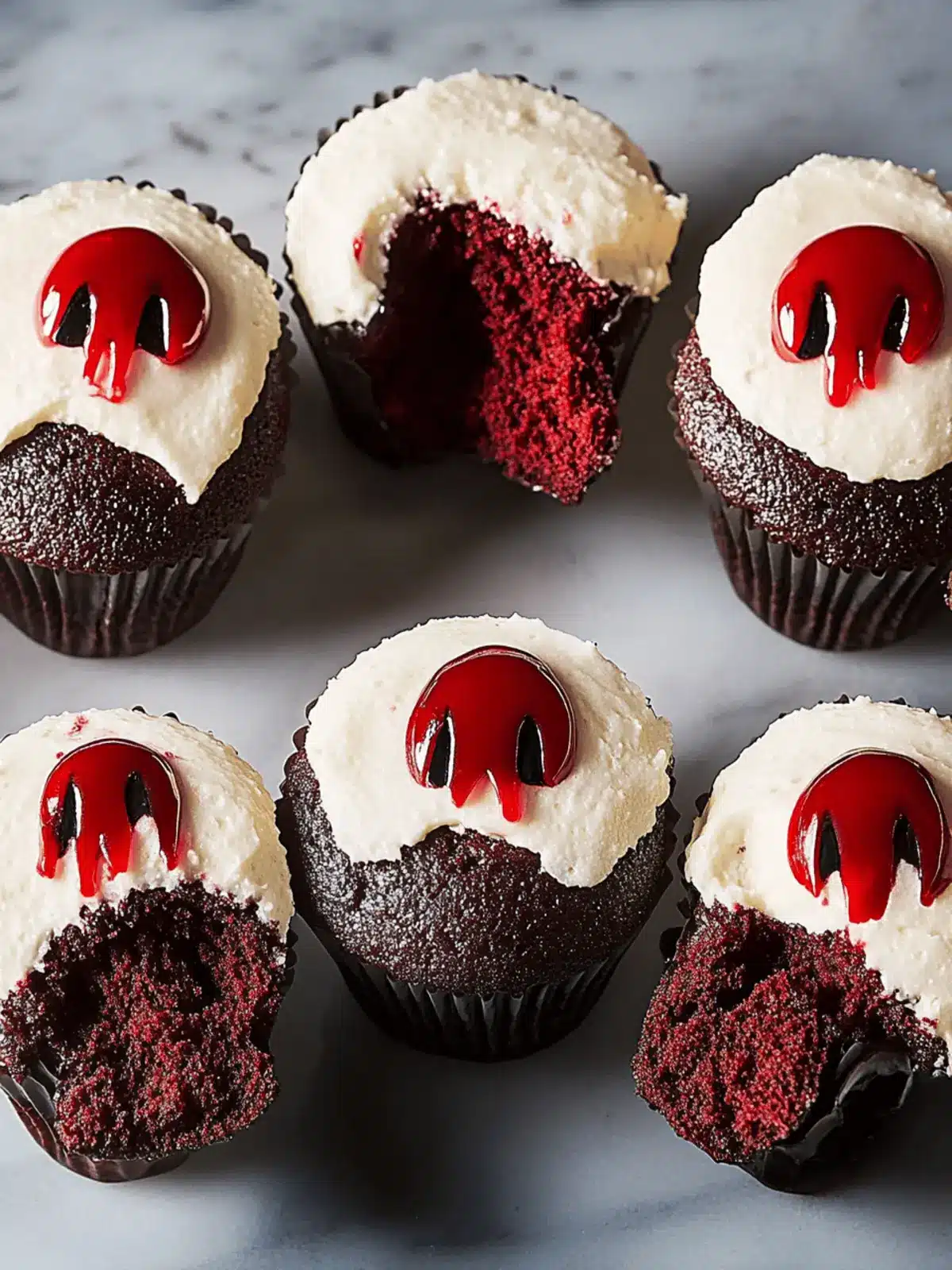 Ghoulishly Good Vampire Cupcakes with Strawberry Blood Surprise 2 Vampire Cupcakes