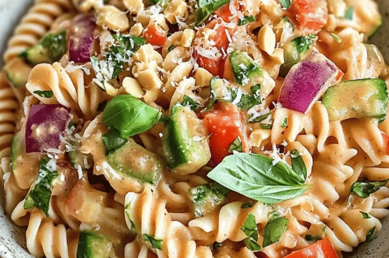 Chilled Angel Hair Pasta with Crunchy Veggies & Creamy Peanut Dressing