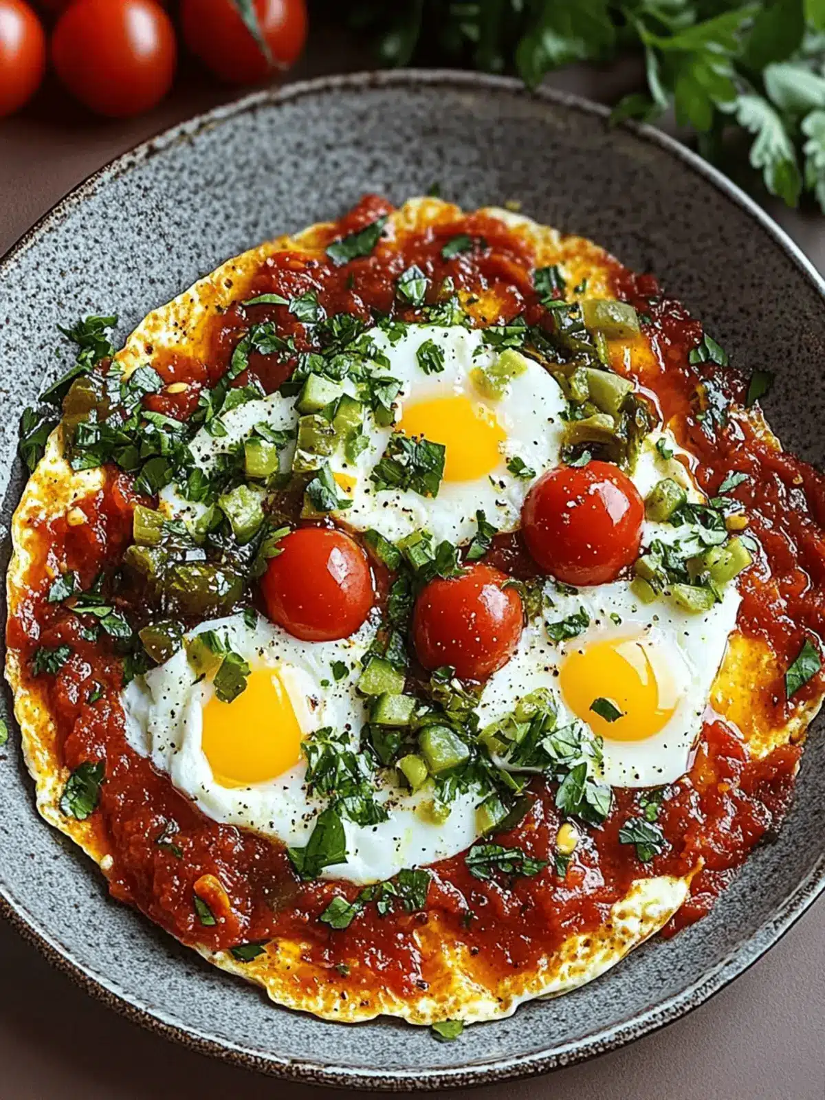 Mediterranean Skillet Eggs in Spiced Tomato-Pepper Sauce
