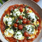 Mediterranean Skillet Eggs in Spiced Tomato-Pepper Sauce