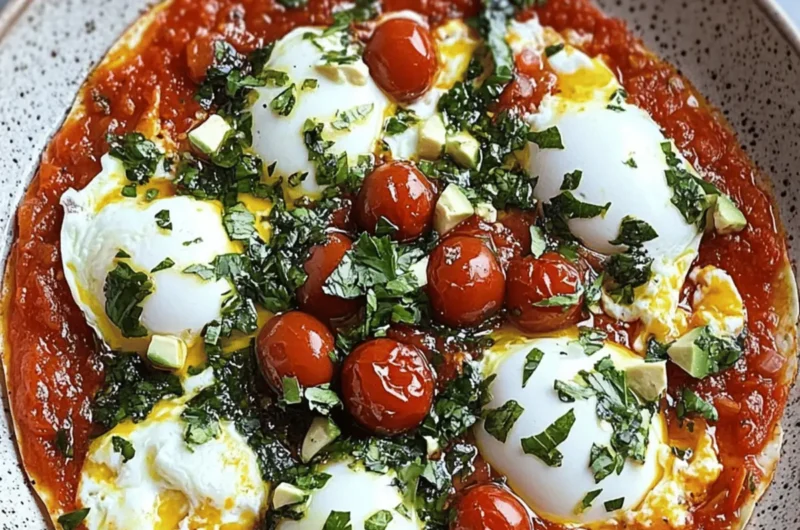 Mediterranean Skillet Eggs in Spiced Tomato-Pepper Sauce