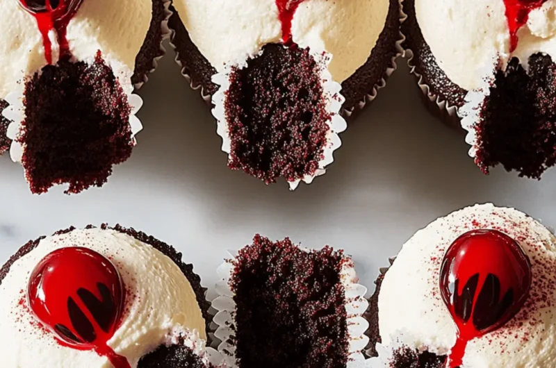 Ghoulishly Good Vampire Cupcakes with Strawberry Blood Surprise 1 Vampire Cupcakes