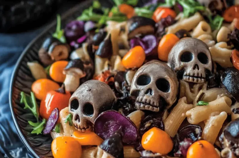 Halloween Pasta Salad with Spooky Mushroom Skulls Delight 1 Halloween Pasta Salad with Spooky Mushroom Skulls