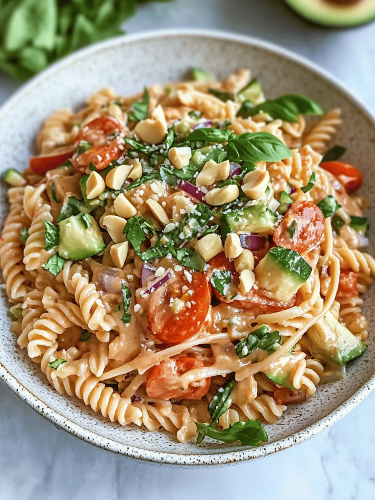 Chilled Angel Hair Pasta with Crunchy Veggies & Creamy Peanut Dressing