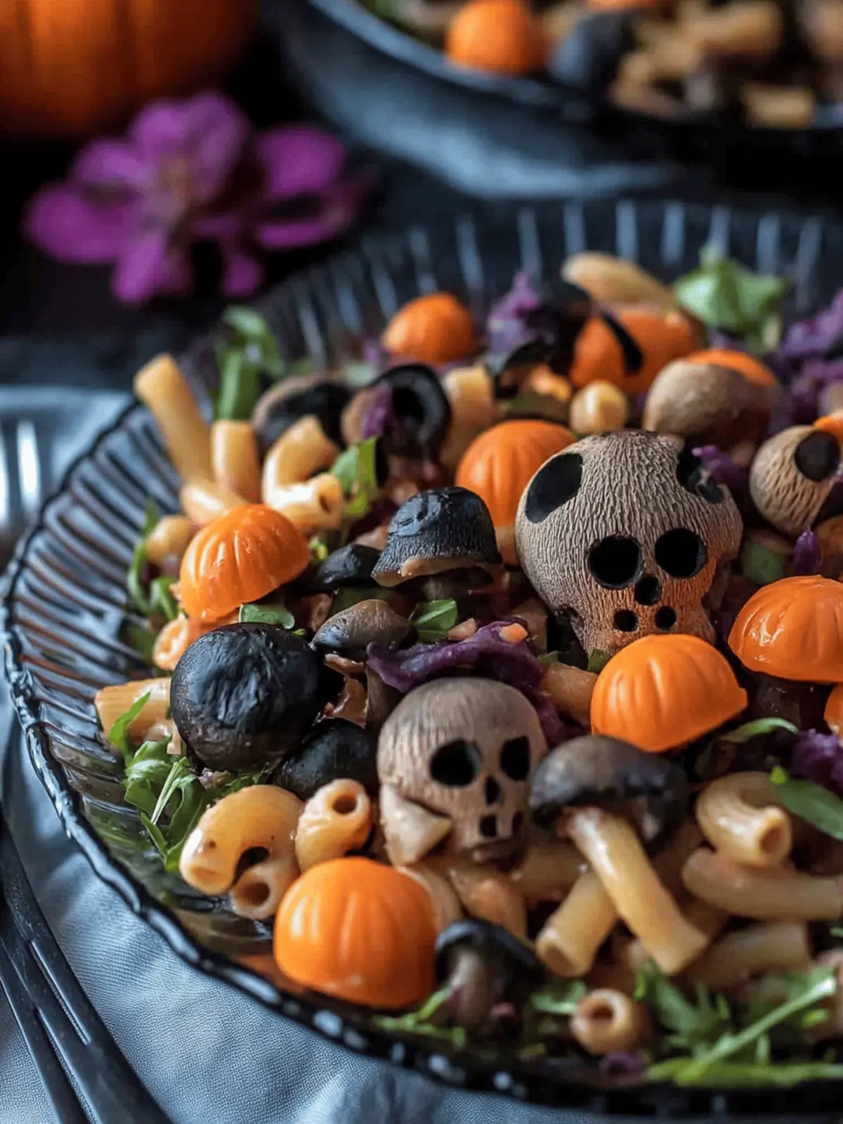 Halloween Pasta Salad with Spooky Mushroom Skulls Delight 4 Halloween Pasta Salad with Spooky Mushroom Skulls