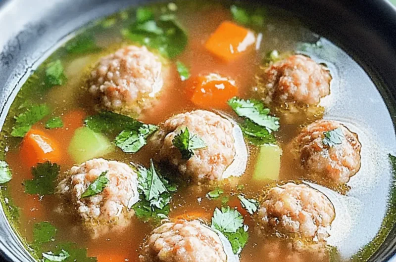Traditional Mexican Albondigas Soup with Fresh Mint and Veggies