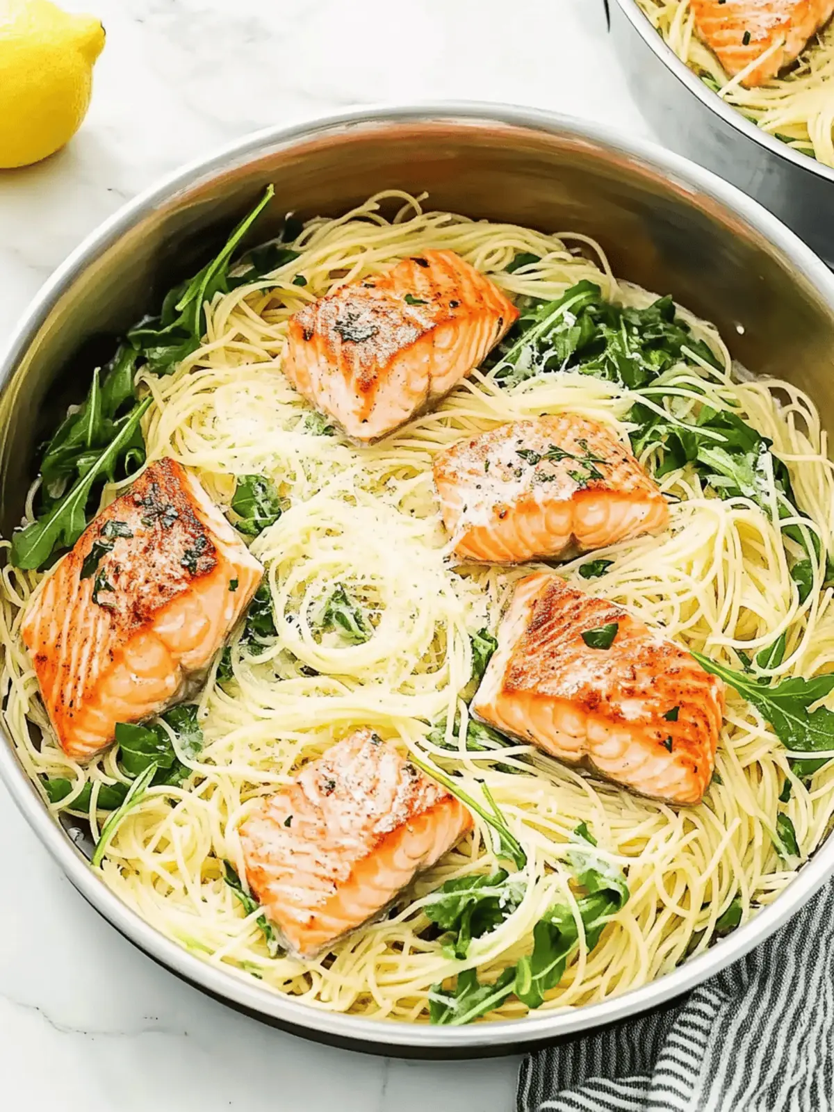 Light and Fresh Angel Hair Pasta with Salmon and Creamy Sauce 4 Angel Hair Pasta with Salmon, Arugula, and Creamy Lemon-Parmesan Sauce