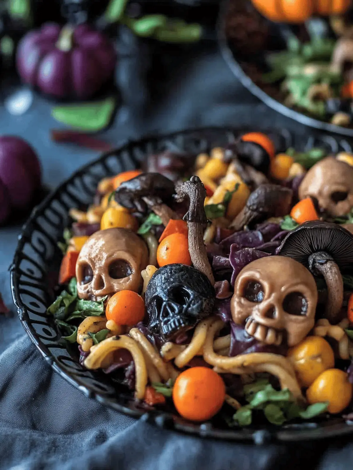 Halloween Pasta Salad with Spooky Mushroom Skulls Delight 2 Halloween Pasta Salad with Spooky Mushroom Skulls