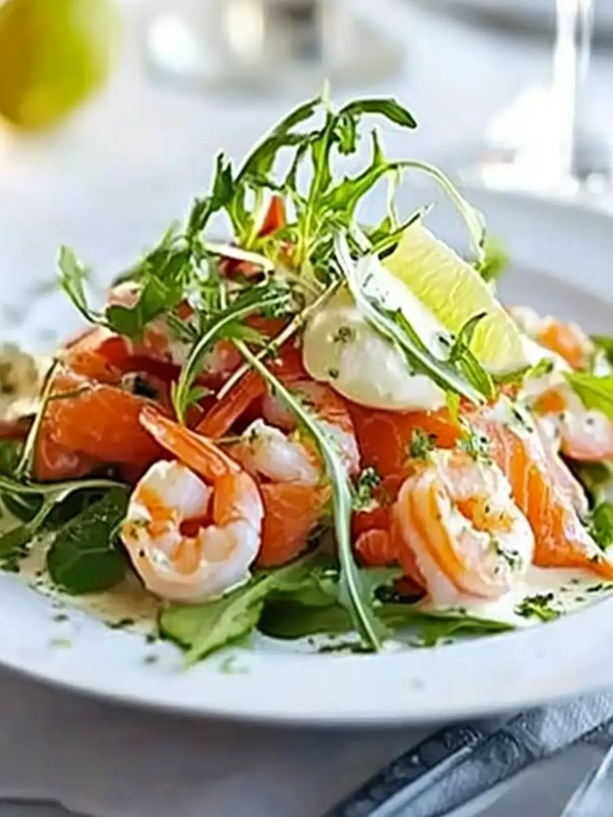 Smoked salmon with prawns, horseradish cream & lime vinaigrette