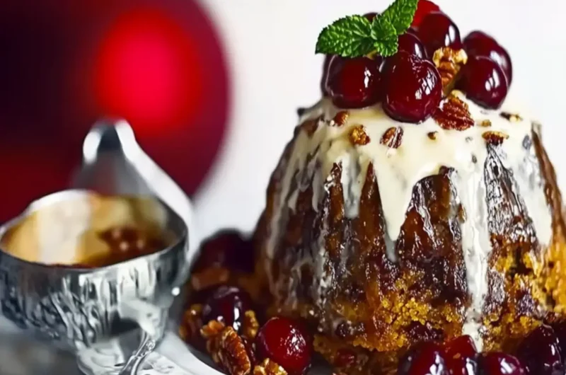 Cherry pecan Christmas pudding