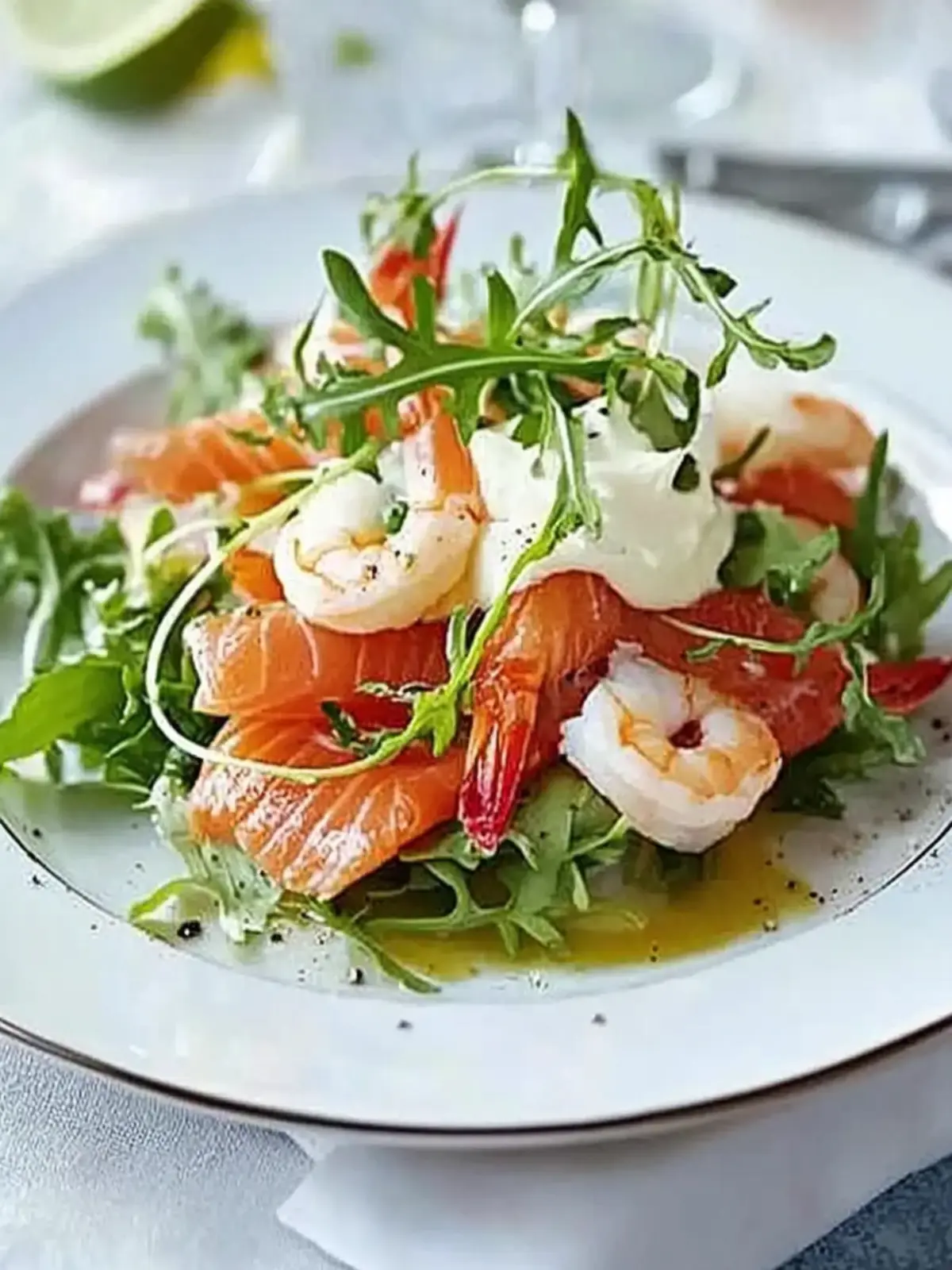 Smoked salmon with prawns, horseradish cream & lime vinaigrette