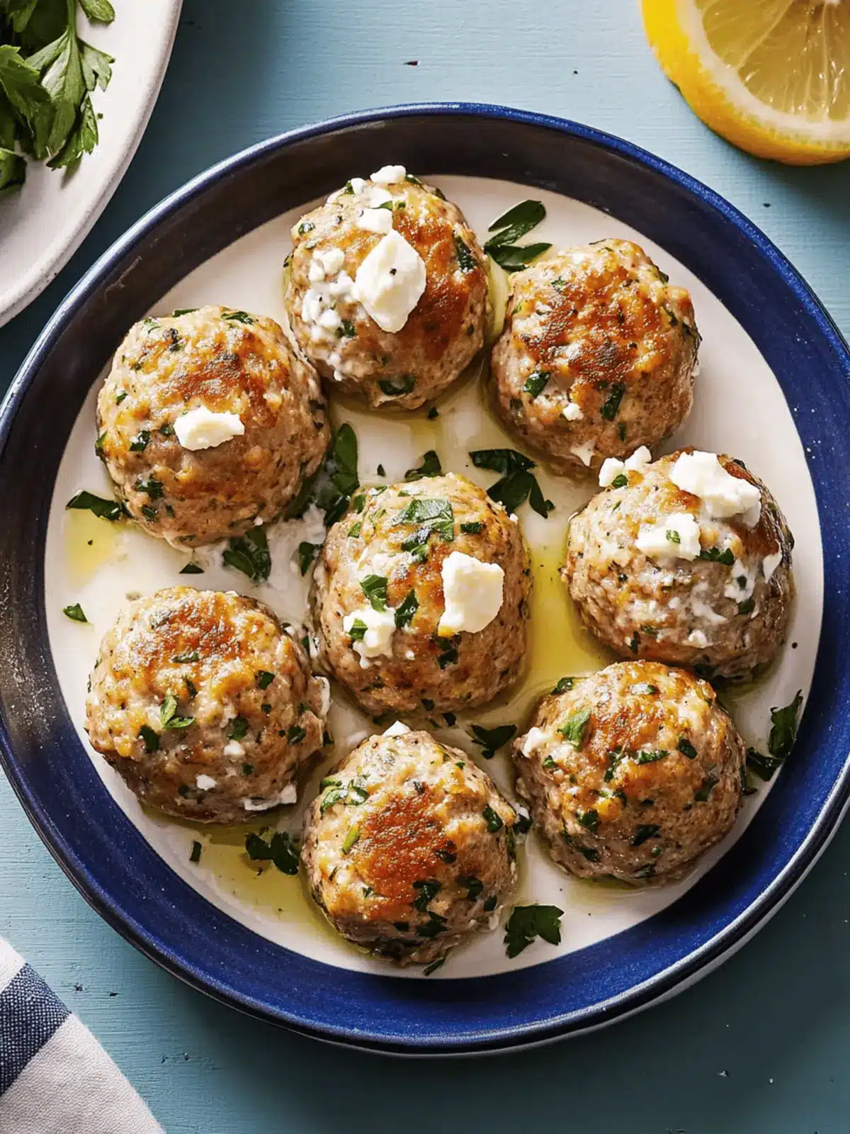 Delicious Turkey Feta Meatballs with Zesty Lemon Yogurt Sauce 4 Turkey Feta Meatballs