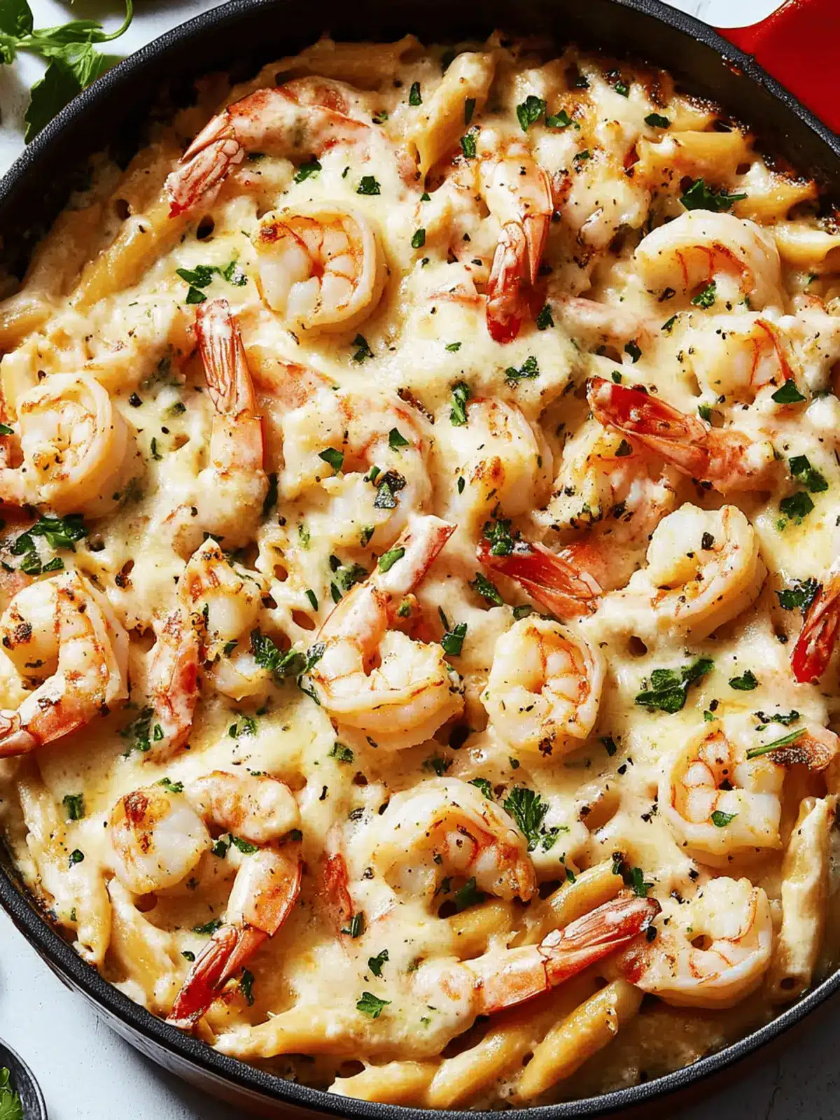Garlicky Shrimp Alfredo Bake