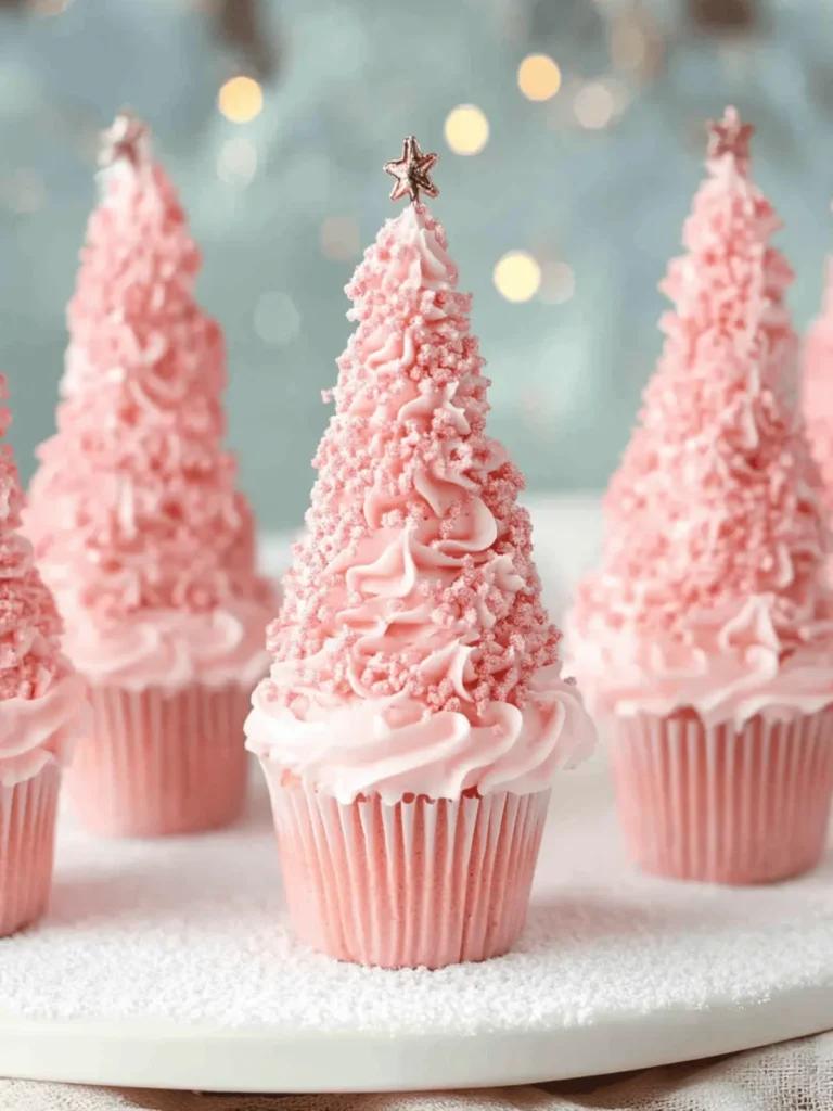 Pink Christmas Tree Cupcakes