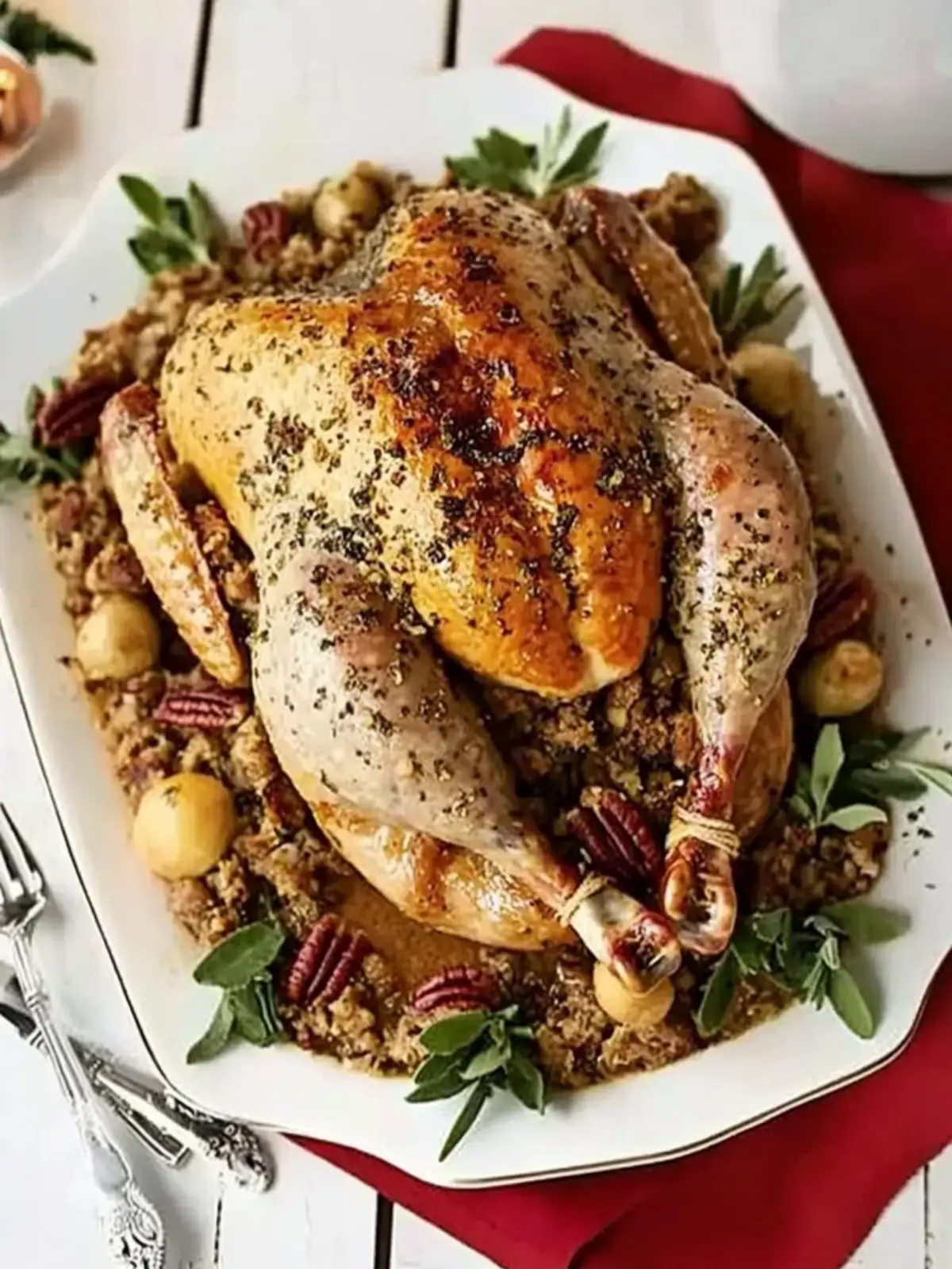 Mouthwatering Roast Turkey with Pecan, Sausage & Chestnut Stuffing 5 Roast turkey with pecan, sausage & chestnut stuffing & roast shallots