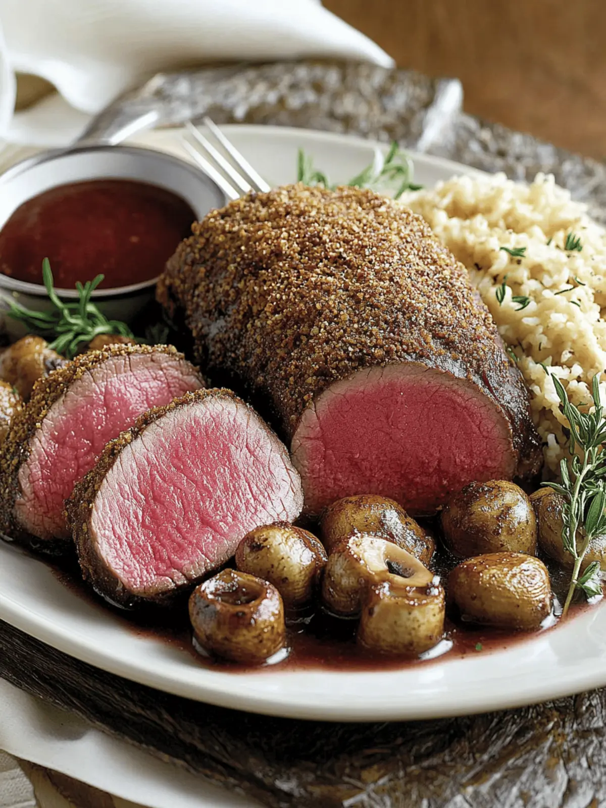 Porcini-Dusted Tenderloin with Wine Sauce