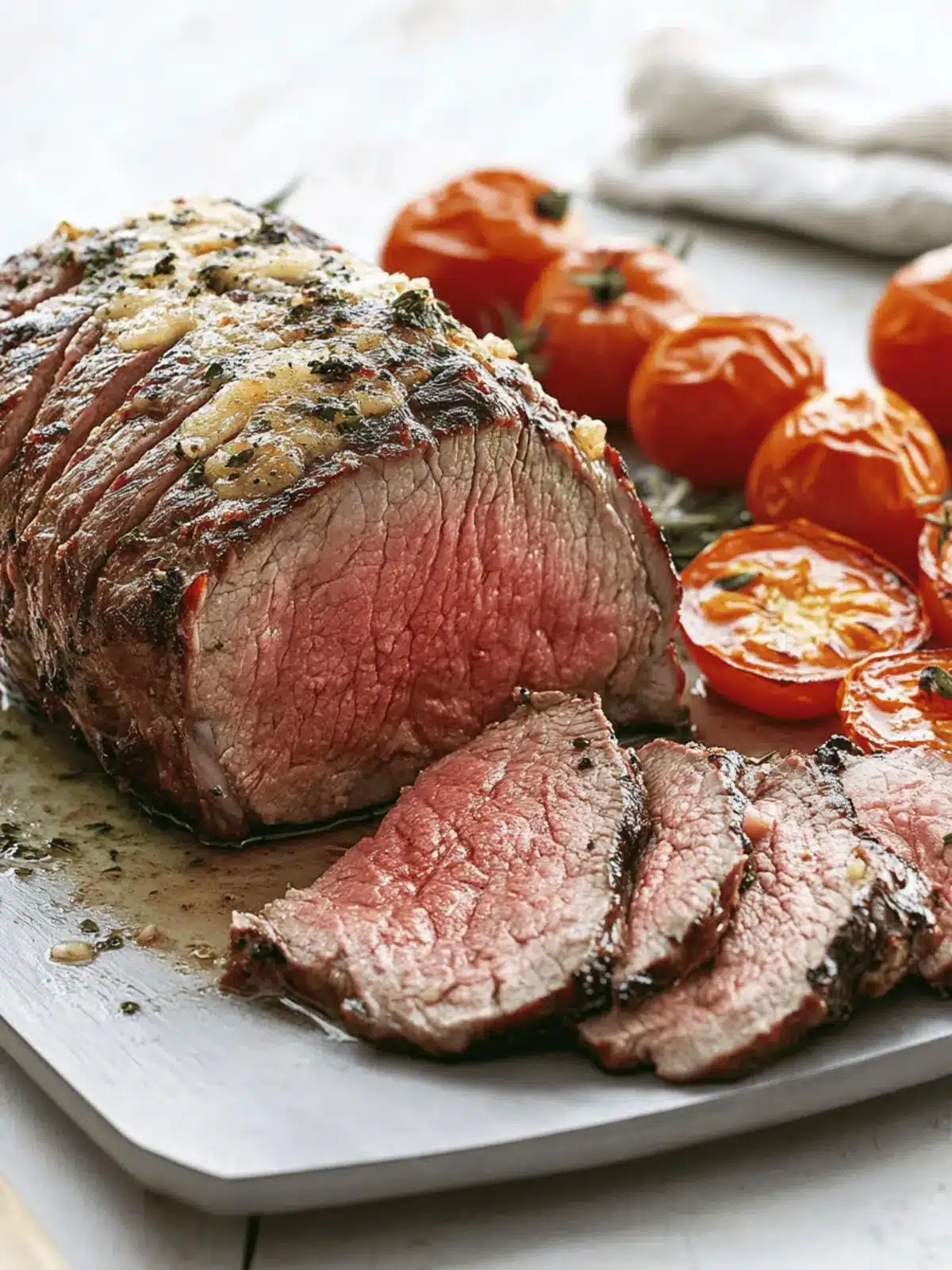 Top Sirloin Petite Roast with Parmesan Roasted Tomatoes