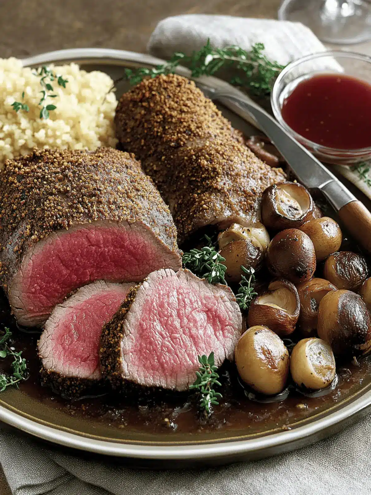 Porcini-Dusted Tenderloin with Wine Sauce