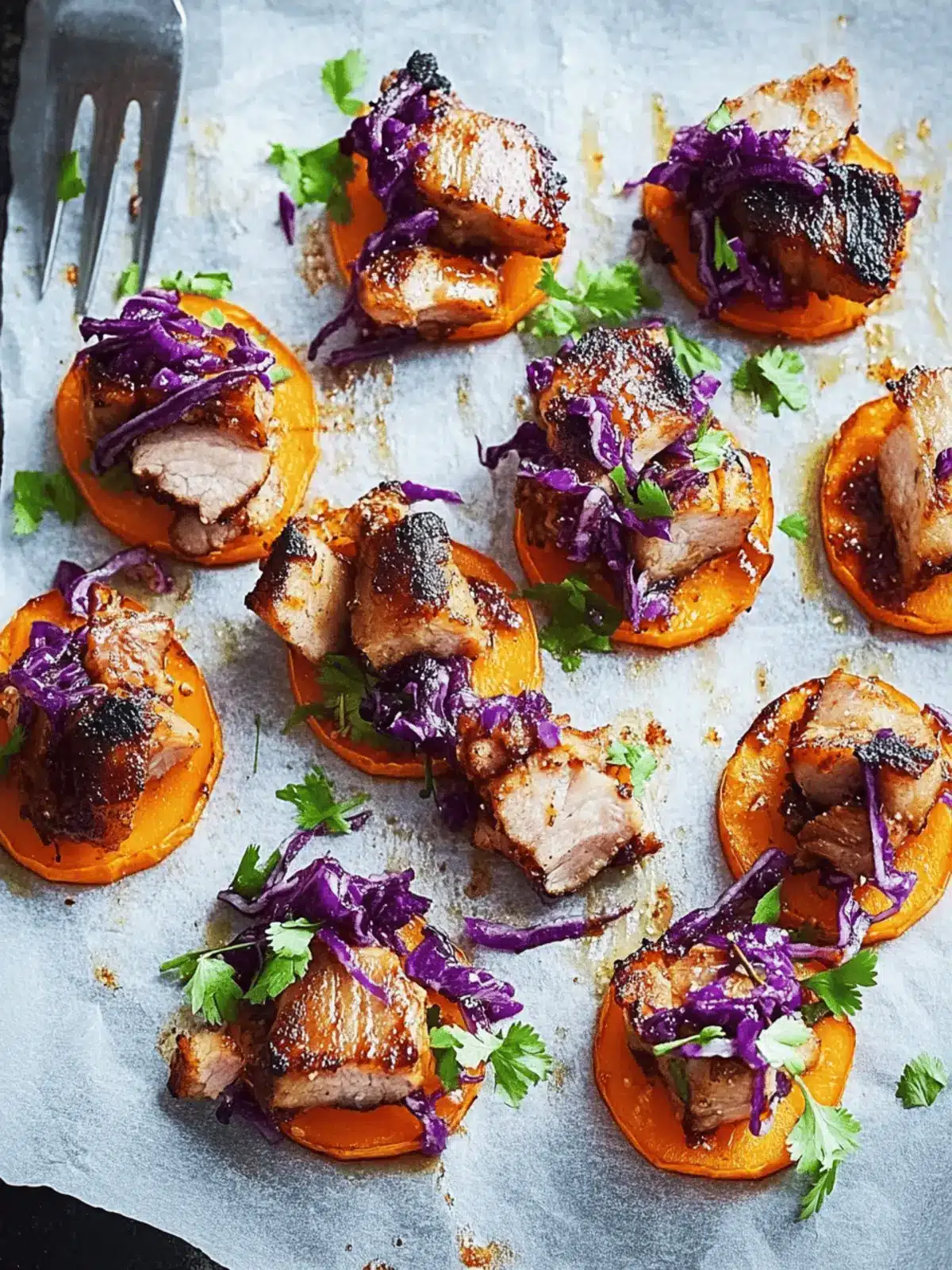 Caramelised pork and kumara bites