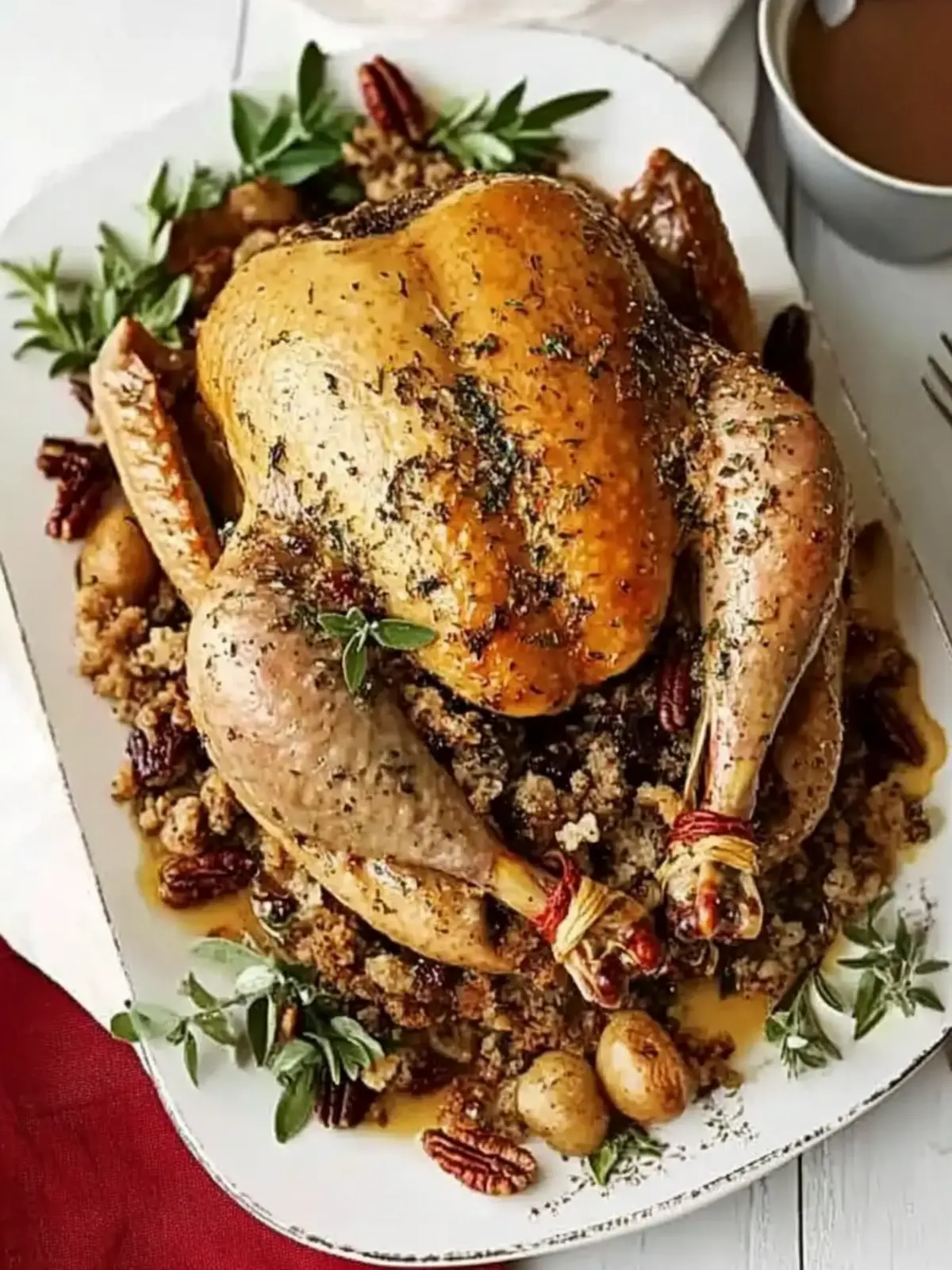 Mouthwatering Roast Turkey with Pecan, Sausage & Chestnut Stuffing 3 Roast turkey with pecan, sausage & chestnut stuffing & roast shallots