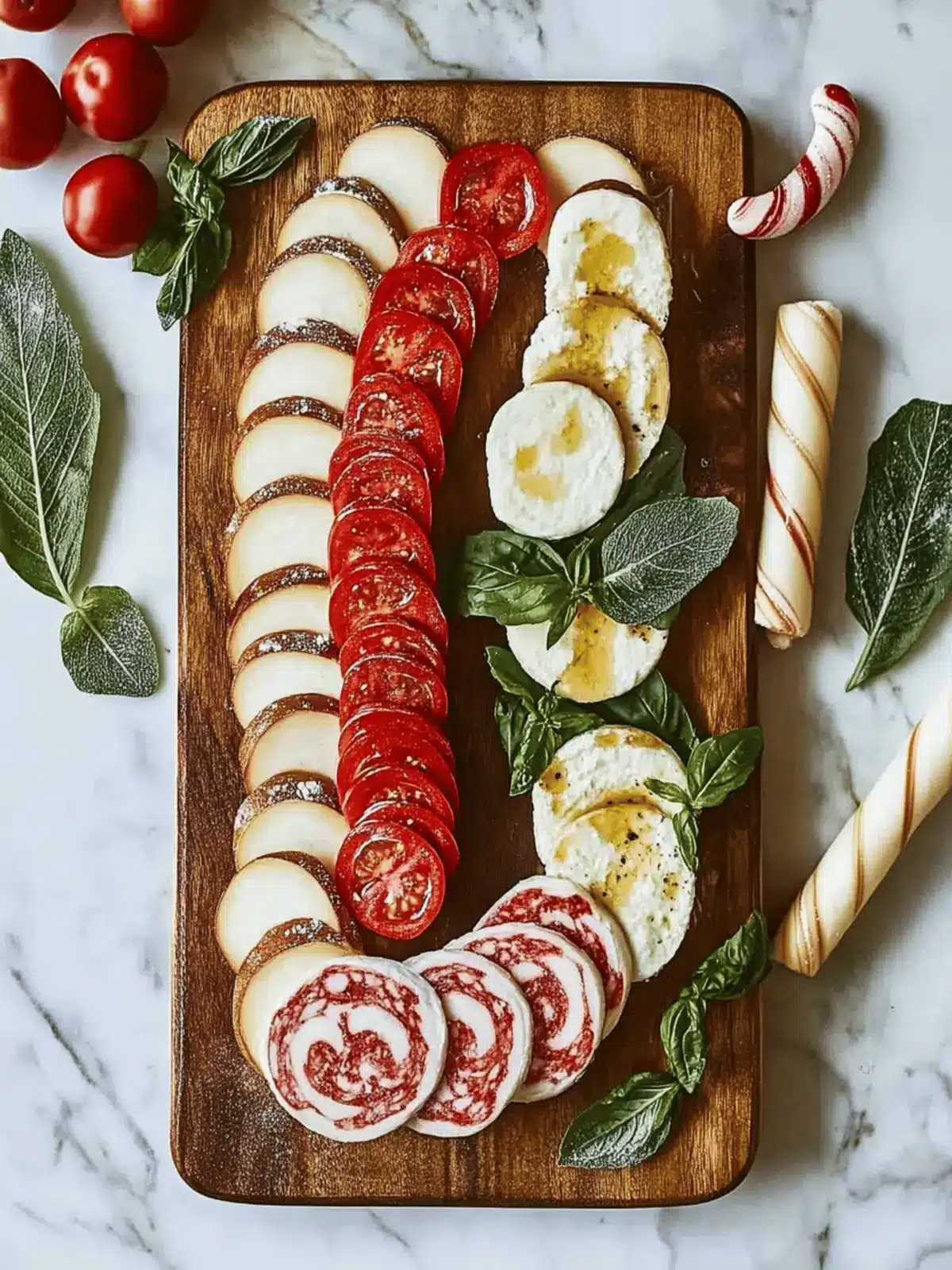 Candy Cane Caprese Board