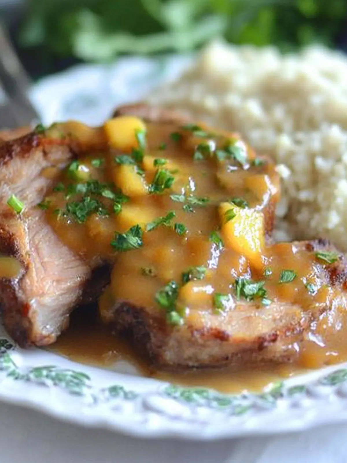 Slow Cooked Peach Barbecue Smothered Pork Chops