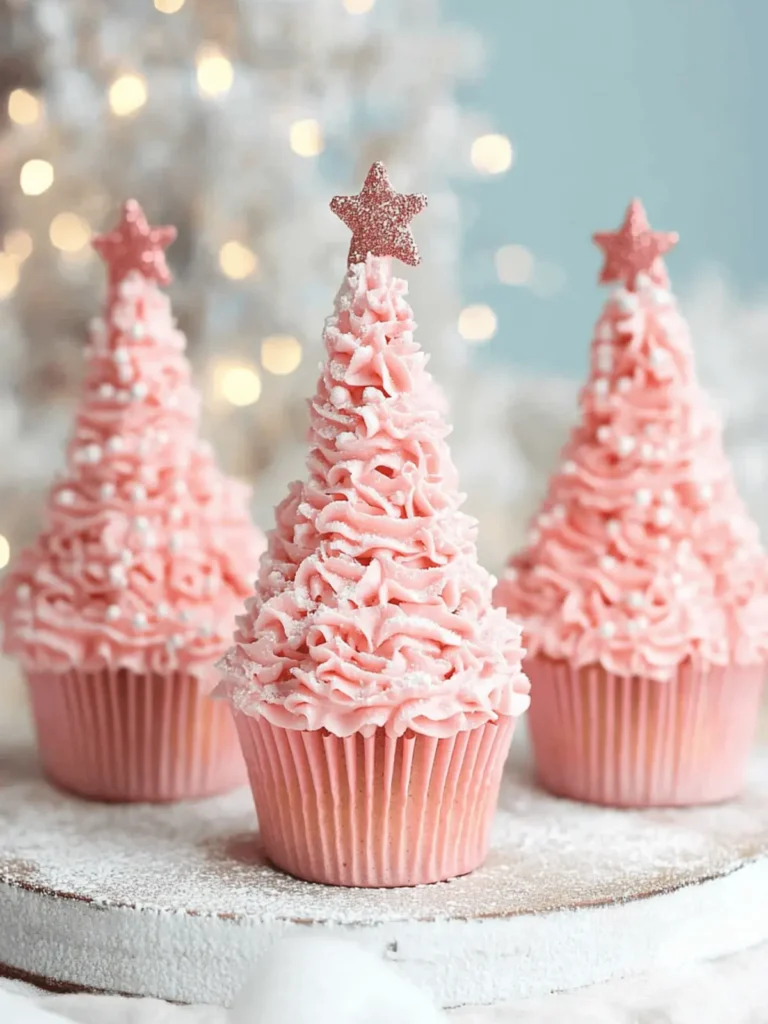 Pink Christmas Tree Cupcakes